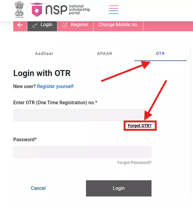 Up Scholarship OTR Forgot recover
